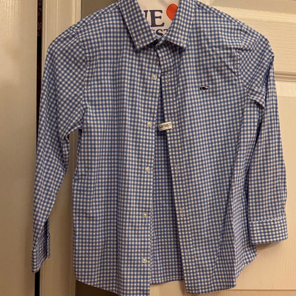 Vineyard Vines Men's Blue and White Gingham Shirt